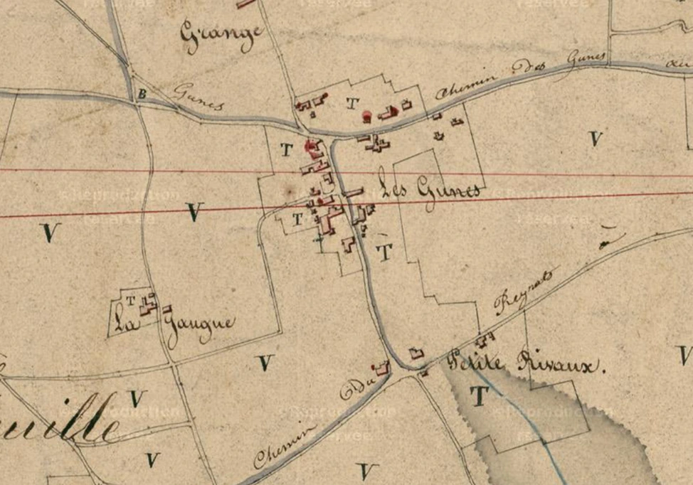 Sur le plan cadastral de 1825 (Archives départementales de la Gironde), nous retrouvons l’implantation de celle-ci.